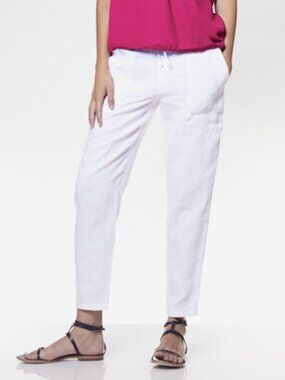 NWT Krisa Women's Linen Boyfriend Pant White Size XS